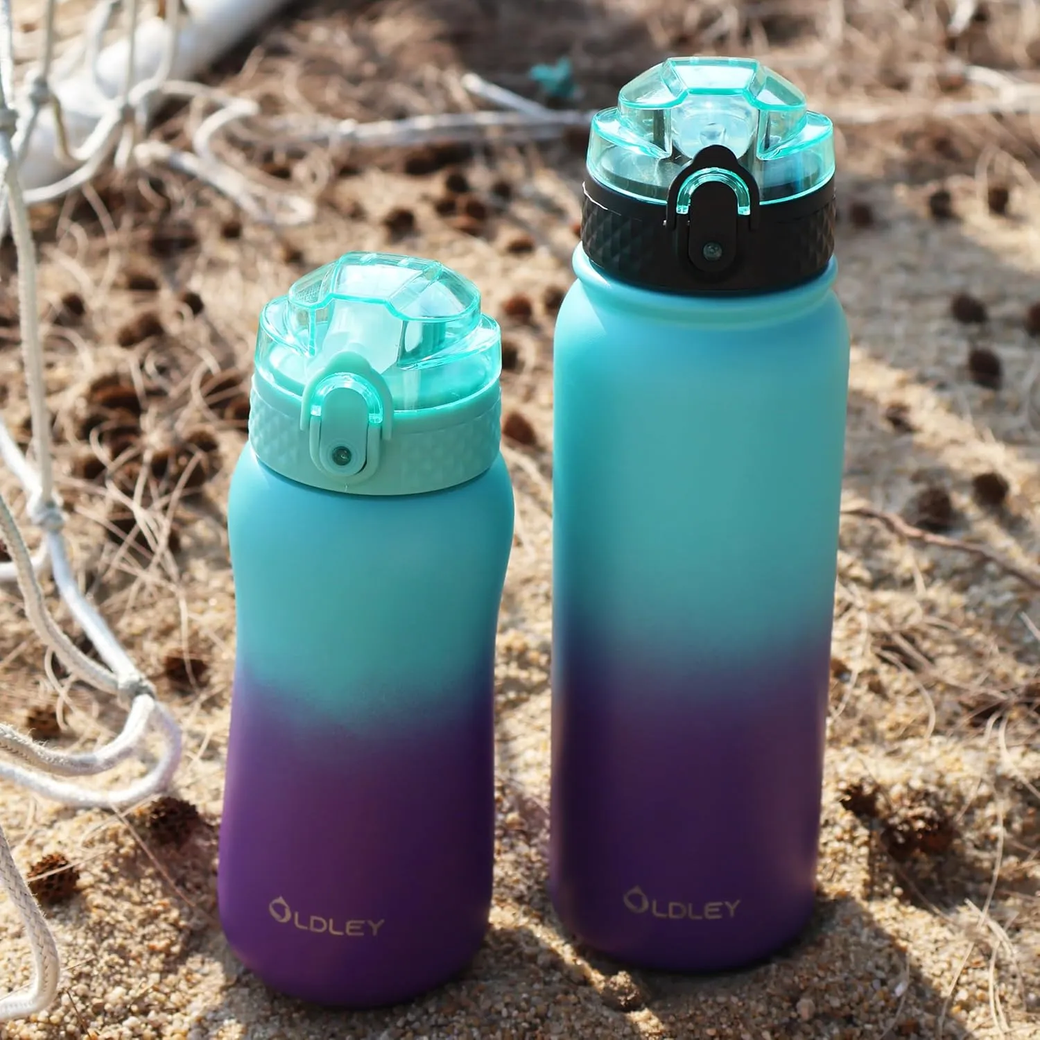 Oldley Insulated Water Bottle 20oz Water Bottles with Straw, Stainless Steel Water Bottle with 3 Lids, Double Wall Vacuum Bottels for Adult Kids,Leak-Proof Sport Bottles for School Travel,Green Purple