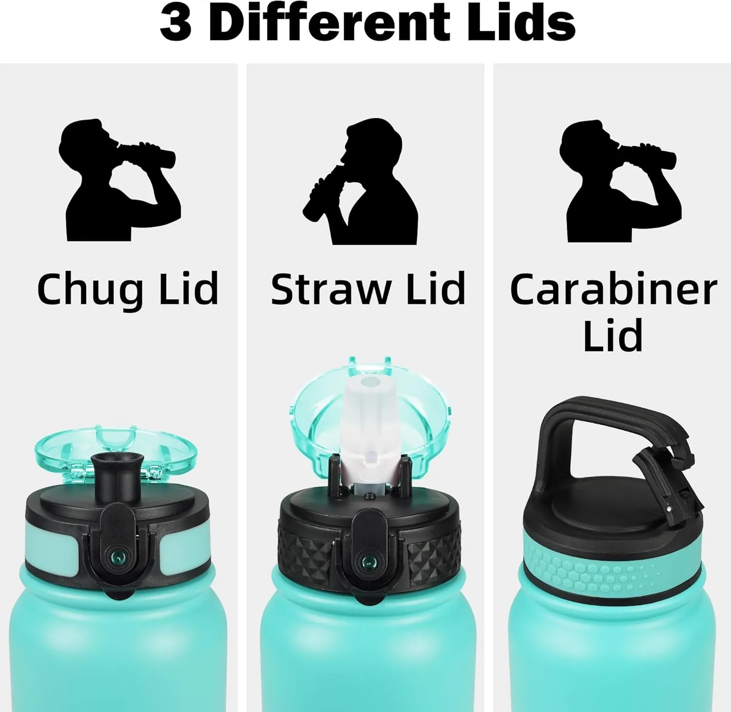 Oldley Insulated Water Bottle 20oz Water Bottles with Straw, Stainless Steel Water Bottle with 3 Lids, Double Wall Vacuum Bottels for Adult Kids,Leak-Proof Sport Bottles for School Travel,Green Purple
