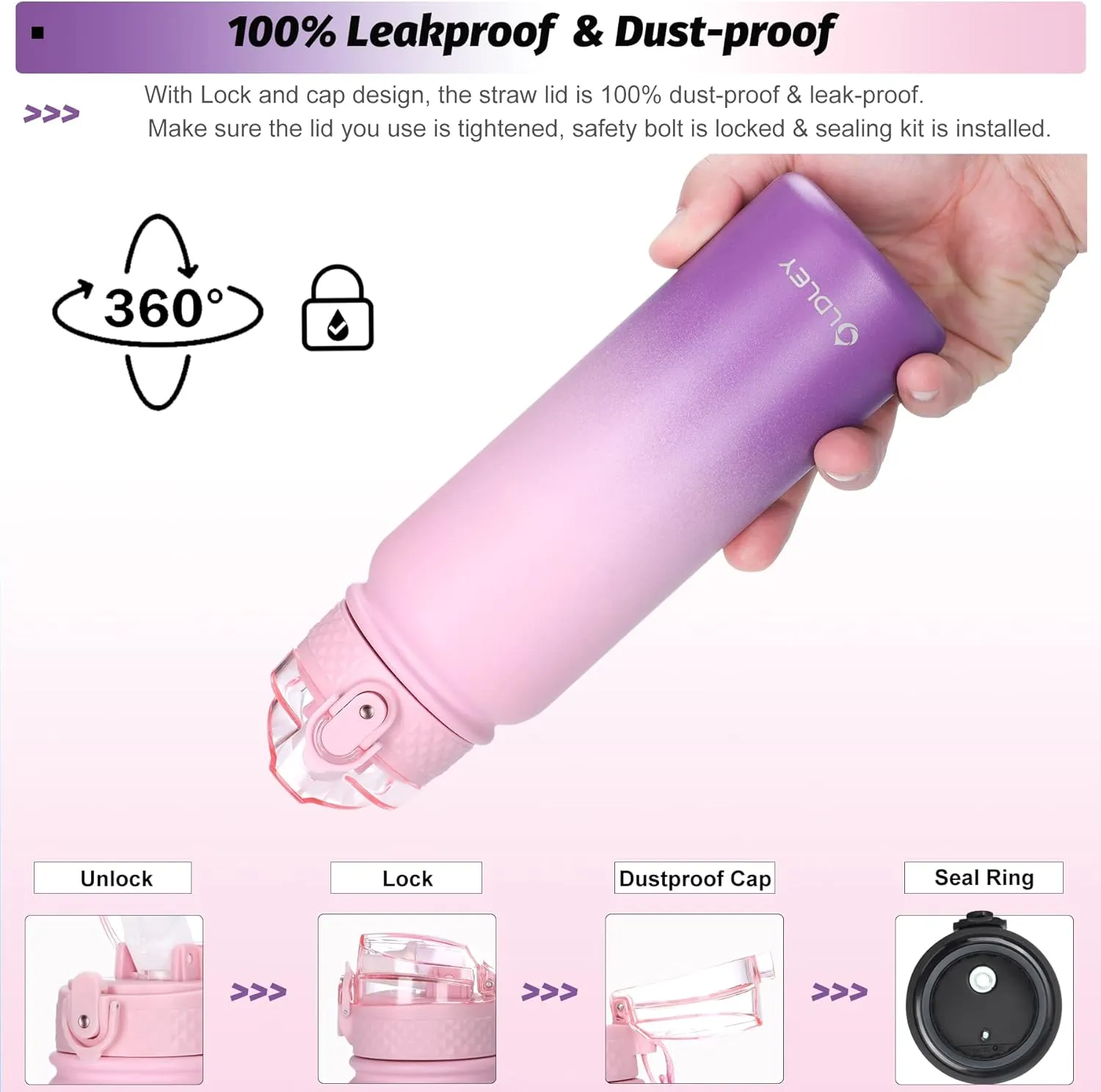 Oldley Water Bottles 20 oz Insulated Water Bottle with Straw 3 Lids,Vacuum Stainless Steel Water Bottles, Leak & Sweat Proof Sport Water Bottle Gym for Kids Adults