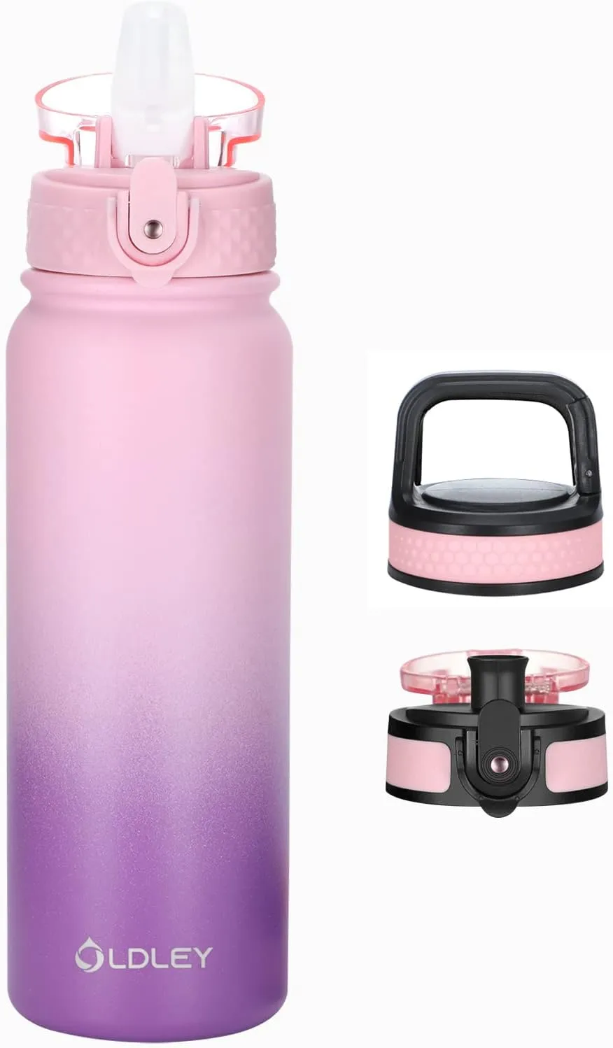 Oldley Water Bottles 20 oz Insulated Water Bottle with Straw 3 Lids,Vacuum Stainless Steel Water Bottles, Leak & Sweat Proof Sport Water Bottle Gym for Kids Adults