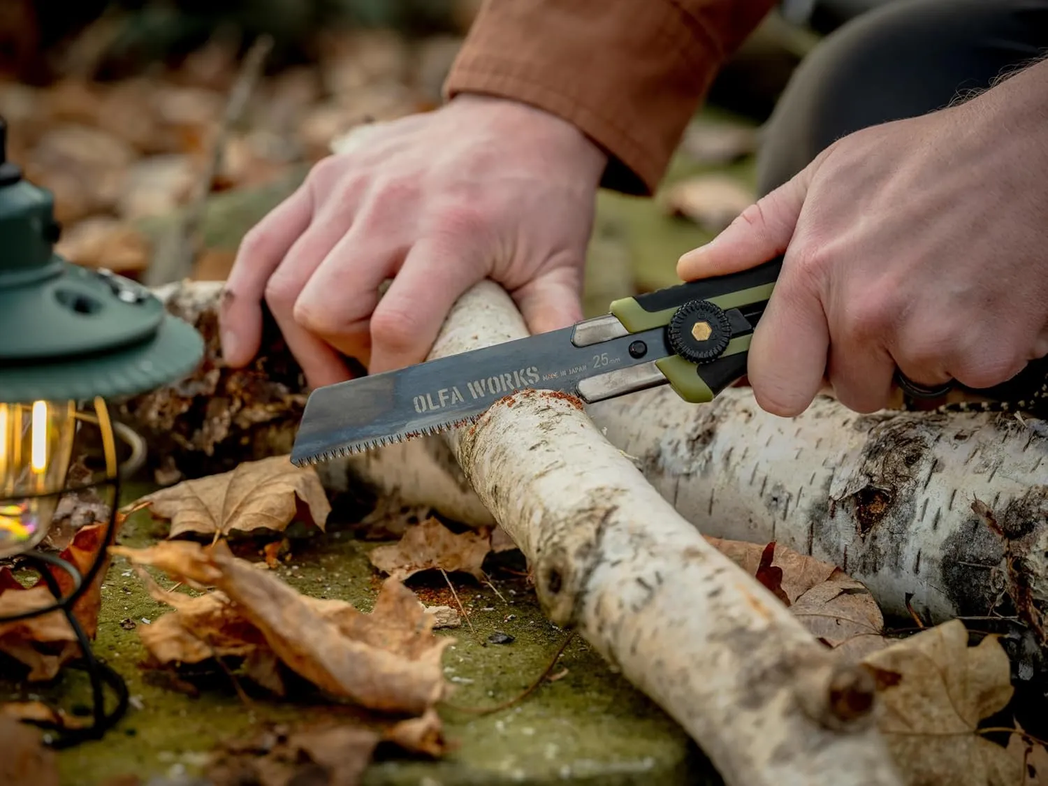 OLFA WORKS OW-BCS-1/OD Bushcraft Japanese Pull Knife, Serrated Replaceable and Retractable Carbon Tool Steel Blade, Replacement Blade: OWB-BSB-1 (Olive)