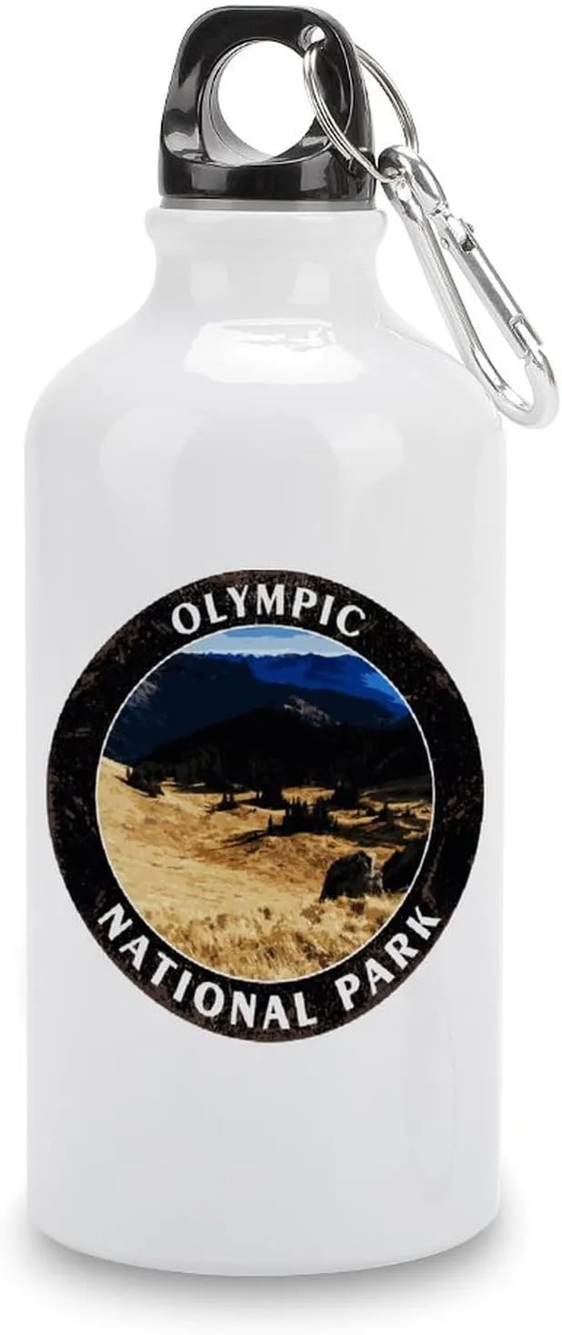 Olympic National Park Funny Stainless Steel Sports Water Bottle City Trip Landscape Insulated Sports Water Bottle with Carabiner Clip, Sports Bottles 14 Oz, White