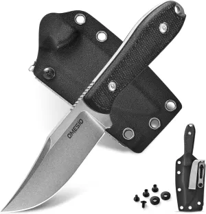 Omesio Hunting Knife with Sheath, 3.07" Clip Point D2 Blade Micarta Handle & Lanyard, M-Moon Small Fixed Blade EDC Full Tang Hunting Knife for Camping Survival Hiking