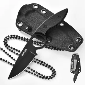 Omesio Small Fixed Blade Neck Knife, 3.54" 5CR13MoV Steel G10 Handle Full Tang Tactical Knife with Kydex Sheath Necklace and Clip, Fixed Blade EDC for Men Women, Outdoor, Camping, Hiking