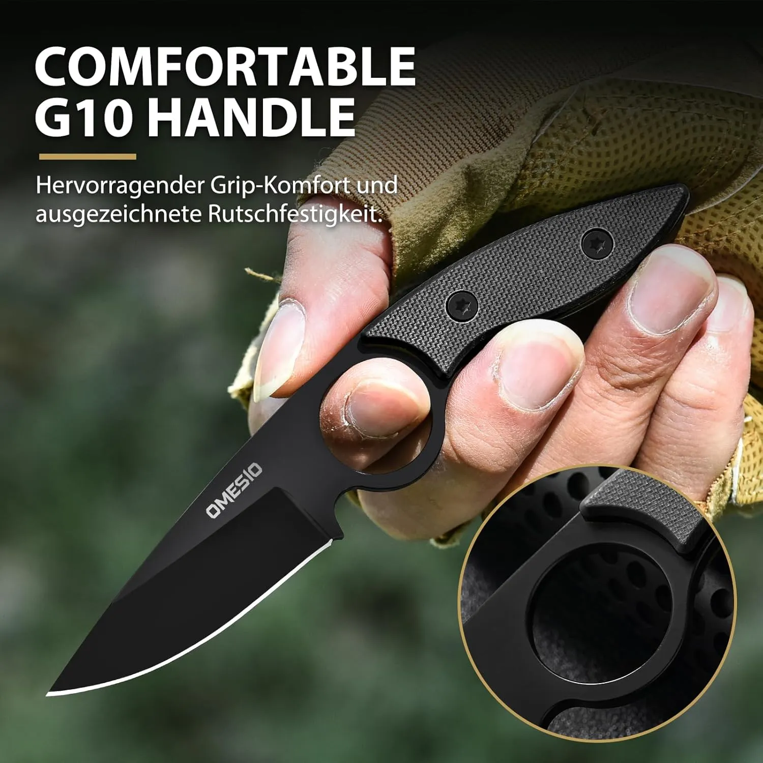 Omesio Small Fixed Blade Neck Knife, 3.54" 5CR13MoV Steel G10 Handle Full Tang Tactical Knife with Kydex Sheath Necklace and Clip, Fixed Blade EDC for Men Women, Outdoor, Camping, Hiking