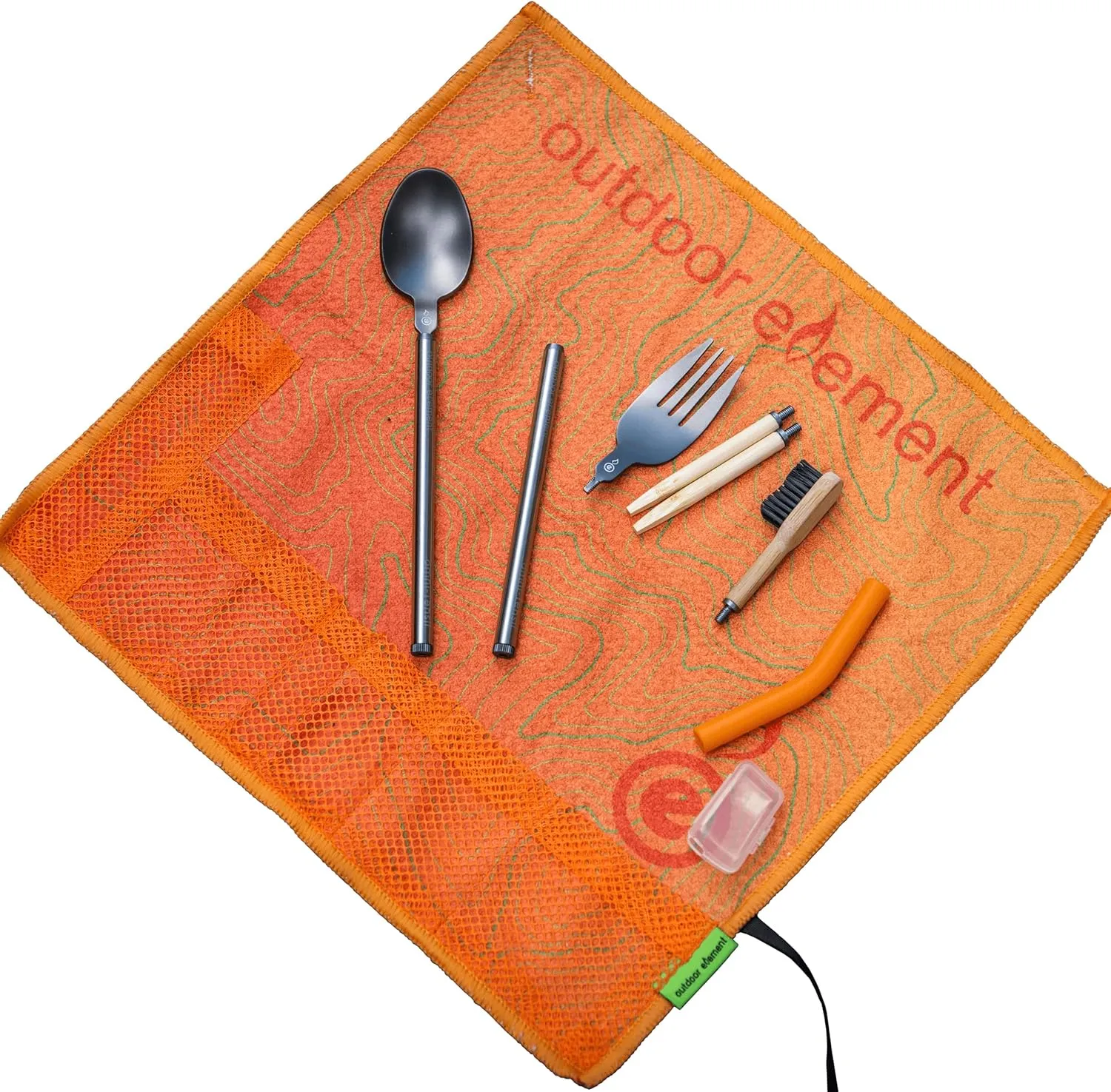 Omni-Tensil - lightweight utensil roll pouch for Camp/Office/Travel - Interchangeable Fork, Spoon, Chopsticks, and Toothbrush that connect into threaded steel tube handles
