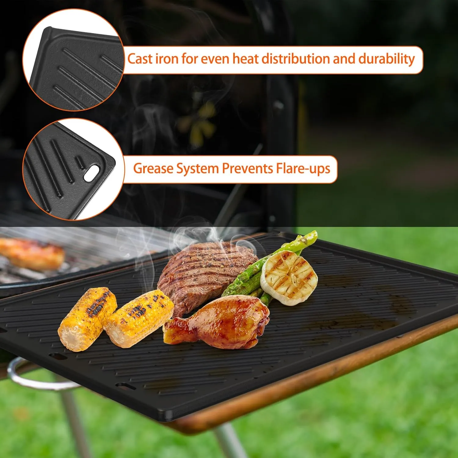 Onlyfire Reversible Cast Iron Cooking Griddle for Weber Genesis II & Genesis II LX 300 Series Gas Grills