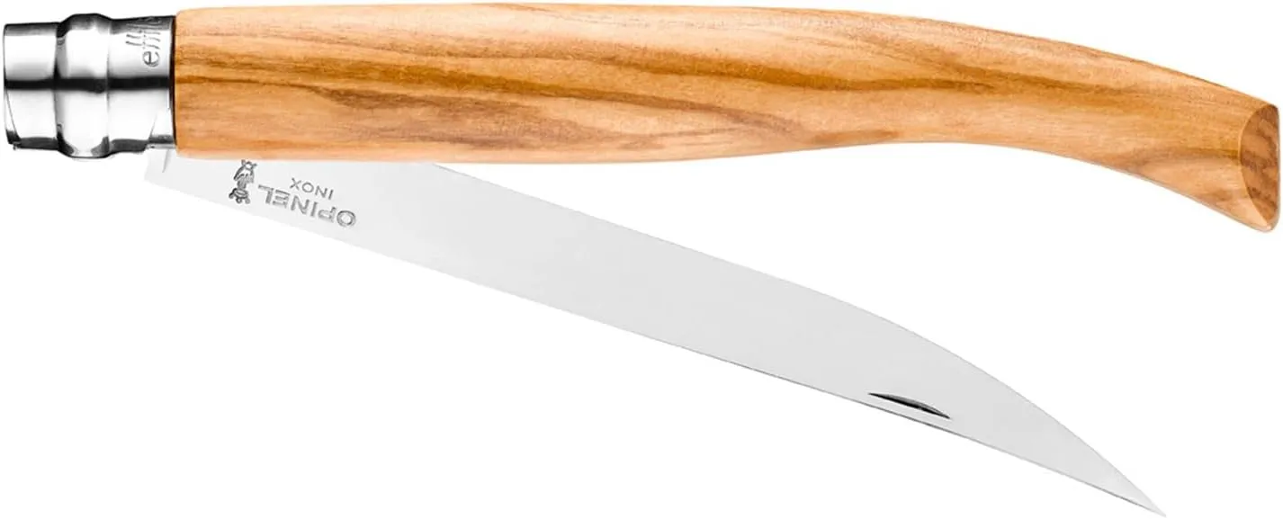 Opinel Effile Slimline Series Folding Fillet Knife – Slim Blade Folding Knife, Virobloc Locking Collar, Sustainably Harvested Wood Handles, Updated Blade Profile (Olivewood/No.15)