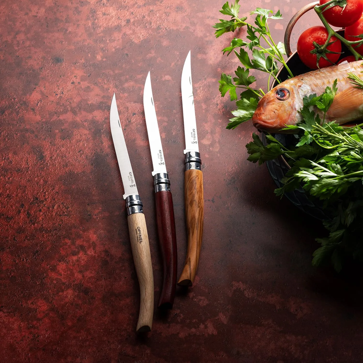 Opinel Effile Slimline Series Folding Fillet Knife – Slim Blade Folding Knife, Virobloc Locking Collar, Sustainably Harvested Wood Handles, Updated Blade Profile (Olivewood/No.15)