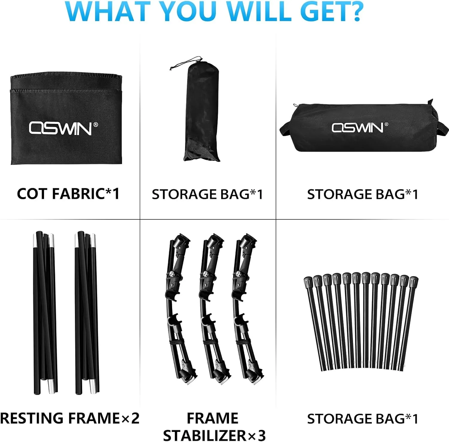 OSWIN Adult Backcountry Camping cot with Leg Extension, rollaway Camping cot, Ultralight Folding Backpack Bed, Support 330-pound, Portable Camping Bed Outdoor Hiking RV Beach（Black）