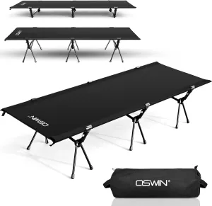 OSWIN Adult Backcountry Camping cot with Leg Extension, rollaway Camping cot, Ultralight Folding Backpack Bed, Support 330-pound, Portable Camping Bed Outdoor Hiking RV Beach（Black）