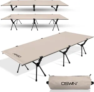 OSWIN Adult Backcountry Camping cot with Leg Extension, rollaway Camping cot, Ultralight Folding Backpack Bed, Support 330-pound, Portable Camping Bed Outdoor Hiking RV Beach（Khaki）
