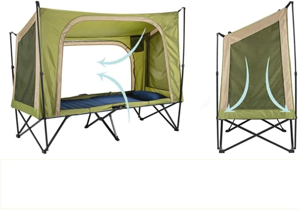 Outdoor Backpack Tent Automatic Camping Cot 4-Season Outdoor Off Ground Tent Folding for 2 Person Hiking Winter Fishing Camping Travel Night Cat Camping Tent, 200X80X126cm, Greenx2
