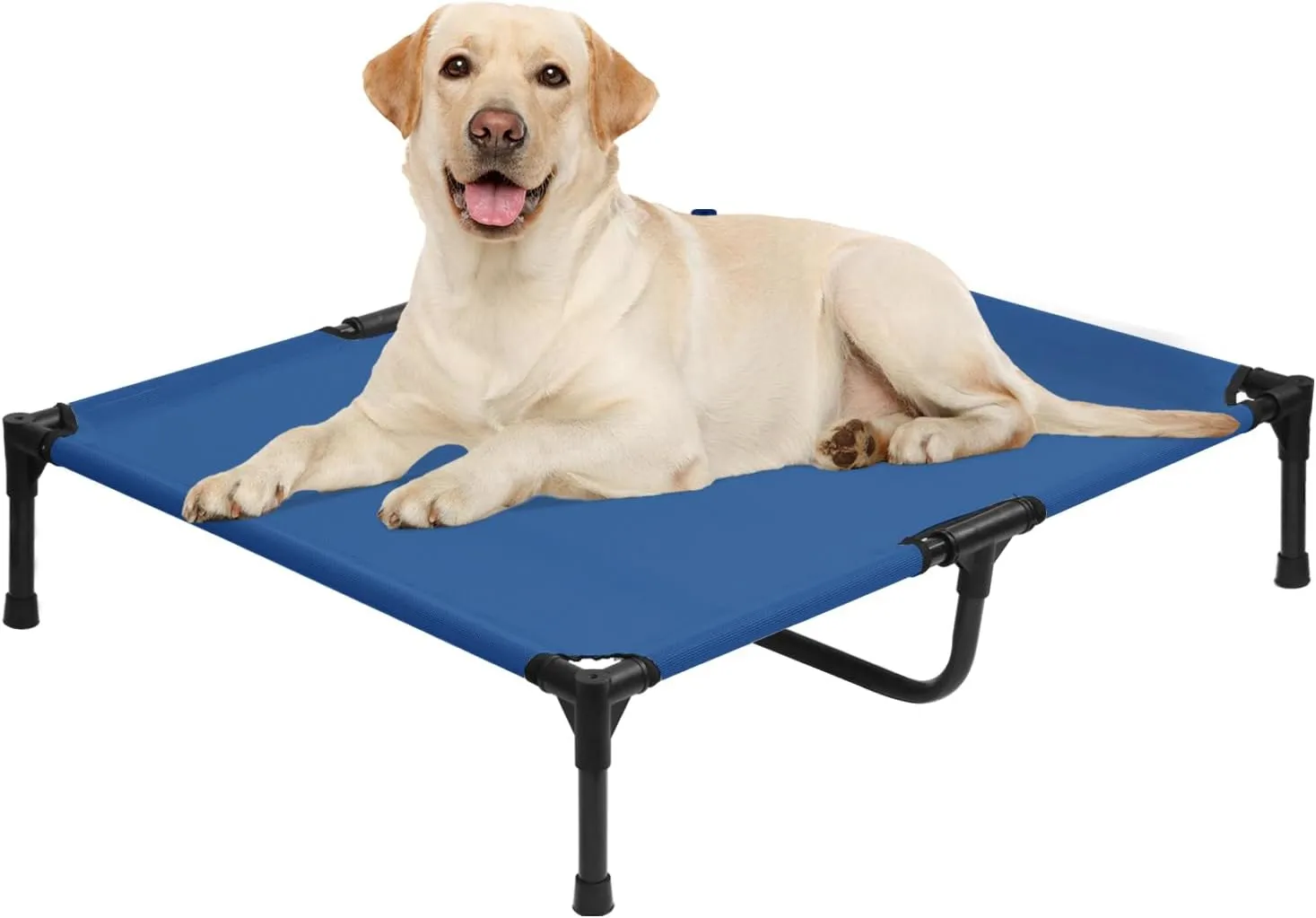 Outdoor Elevated Dog Cots Beds for Large Dogs, Cooling Travel Dog Hammock Bed with Breathable Mesh, Chew Proof Pet Bed with Stable Frame, Washable Pet Training Platform Cot, Non Slip, Blue, L