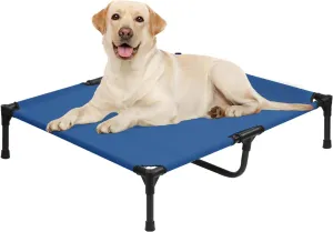 Outdoor Elevated Dog Cots Beds for Large Dogs, Cooling Travel Dog Hammock Bed with Breathable Mesh, Chew Proof Pet Bed with Stable Frame, Washable Pet Training Platform Cot, Non Slip, Blue, L