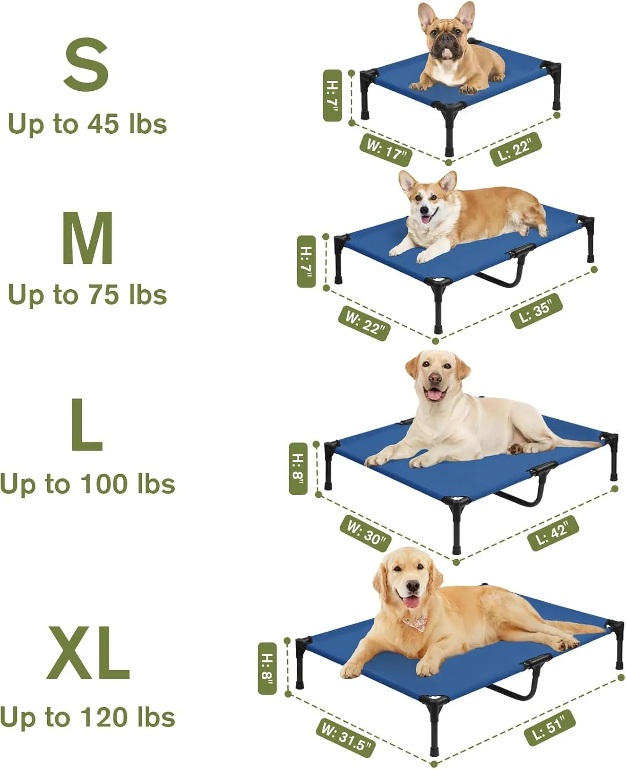 Outdoor Elevated Dog Cots Beds for Large Dogs, Cooling Travel Dog Hammock Bed with Breathable Mesh, Chew Proof Pet Bed with Stable Frame, Washable Pet Training Platform Cot, Non Slip, Blue, L