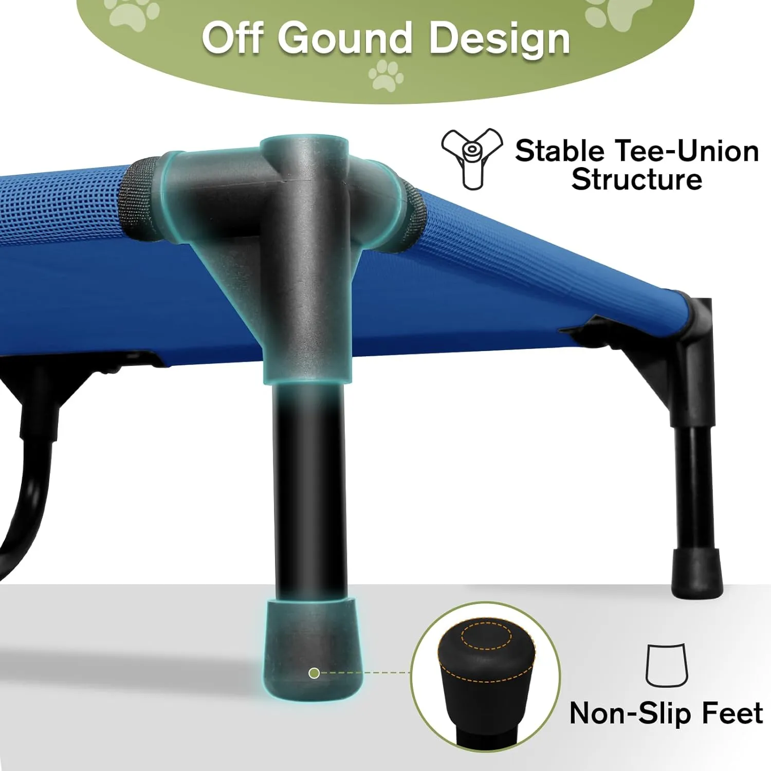 Outdoor Elevated Dog Cots Beds for Large Dogs, Cooling Travel Dog Hammock Bed with Breathable Mesh, Chew Proof Pet Bed with Stable Frame, Washable Pet Training Platform Cot, Non Slip, Blue, L