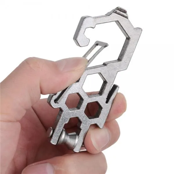 Outdoor Multi-Function Stainless Steel Carabiner with Pulley Gray
