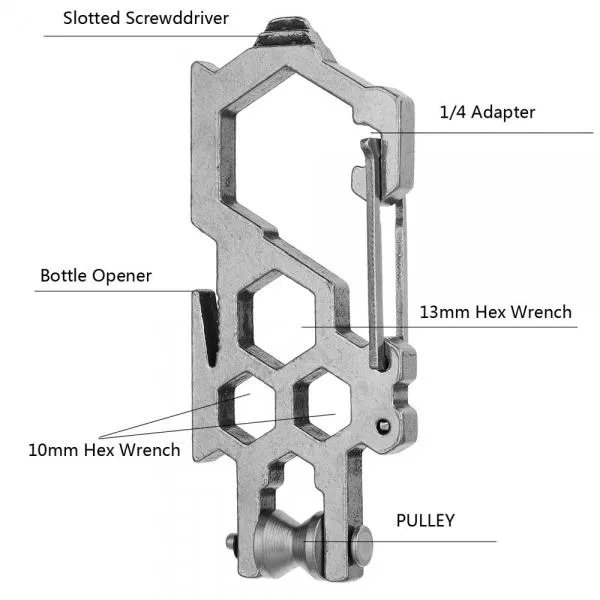 Outdoor Multi-Function Stainless Steel Carabiner with Pulley Gray