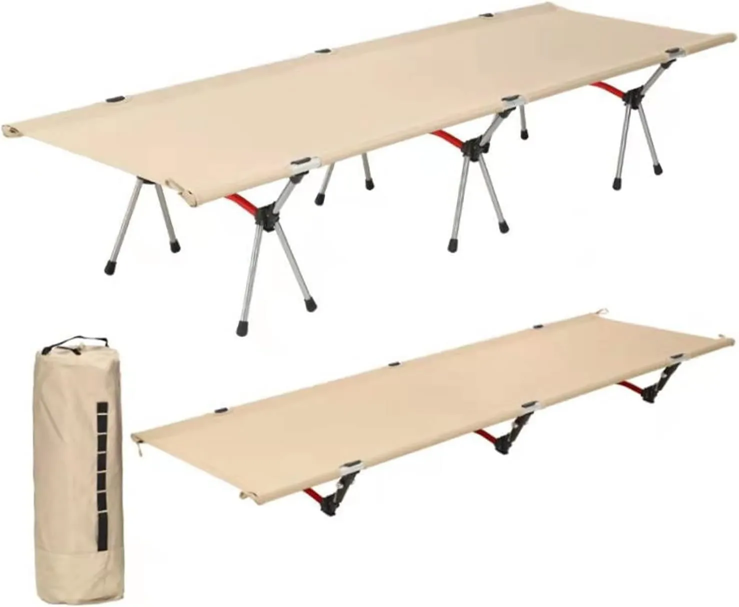 Outdoor Sleeping Cots for Adults, Portable Folding Cot Bed Camping Cot with Thicker Cot Mattress Pad, Lounge Chair Sleeping Cots Bed for Camping Outdoor Beach Pool Sun Tanning