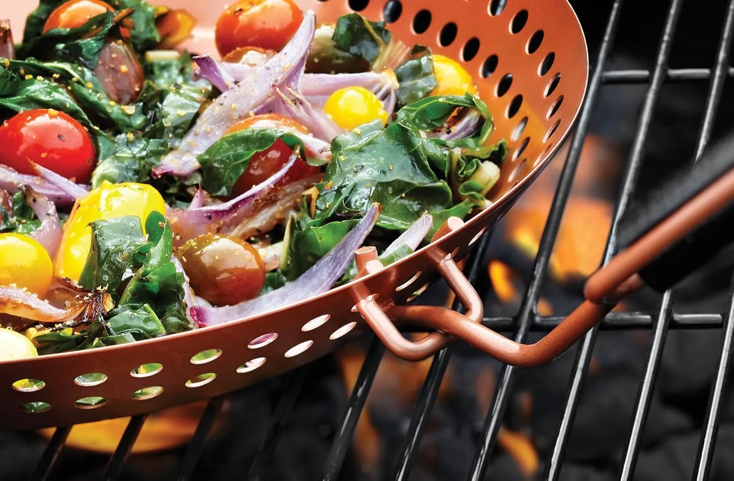 Outset QN77 Grill Skillet with Removable Soft-Grip Handle, Copper Non-Stick