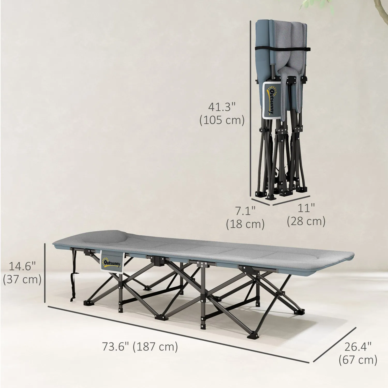 Outsunny Camping Cot With Cushion, Portable Folding Bed, Grey