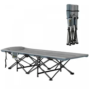 Outsunny Camping Cot With Cushion, Portable Folding Bed, Grey