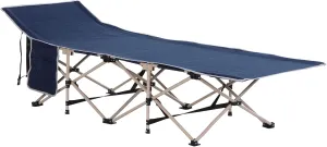 Outsunny Folding Camping Cot for Adults with Carry Bag, Side Pocket, Outdoor Portable Sleeping Bed for Travel, Camp, Vacation, 330 lbs. Capacity, Blue