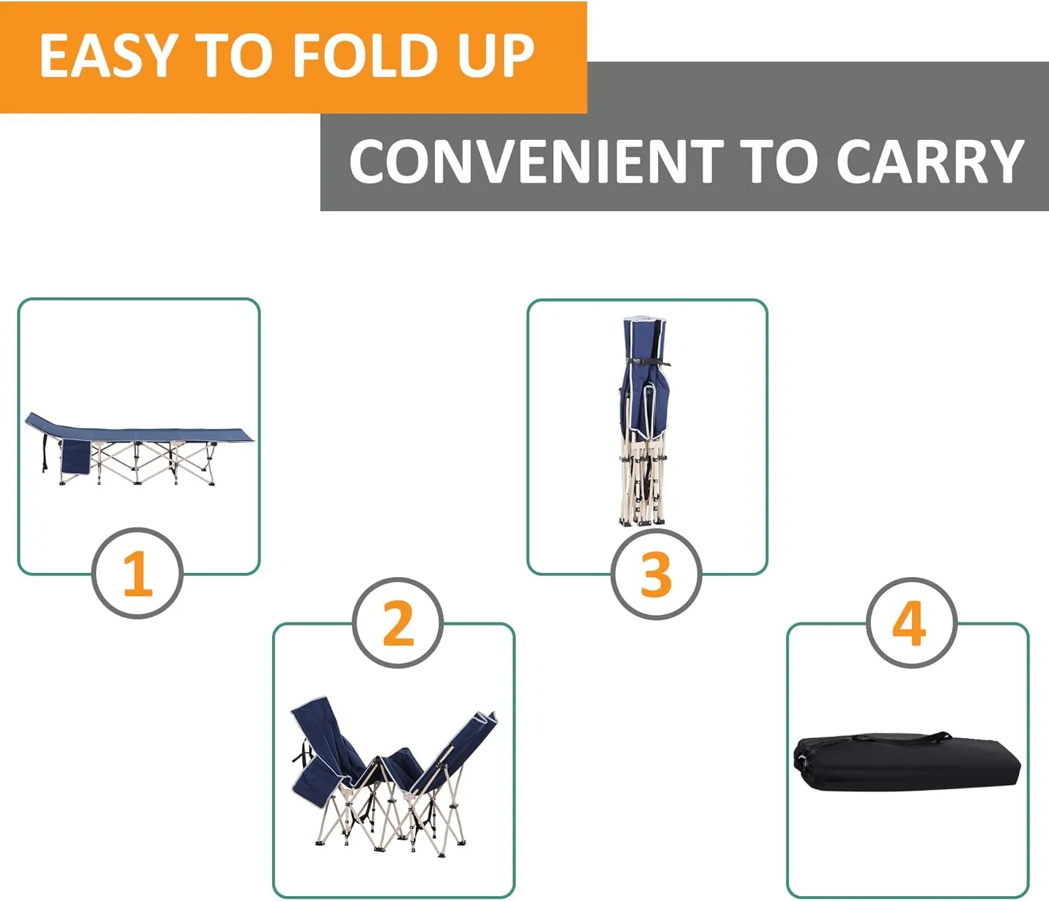 Outsunny Folding Camping Cot for Adults with Carry Bag, Side Pocket, Outdoor Portable Sleeping Bed for Travel, Camp, Vacation, 330 lbs. Capacity, Blue