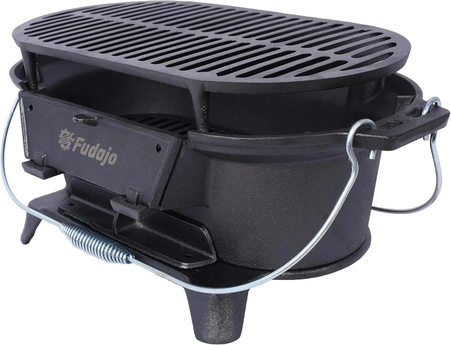 Oval Iron Outdoor, Portable Charcoal Grill and Tabletop Cast Iron Skillet - 100% Cast Iron, Enameled, Durable, Small Charcoal Grill, Camping Stove, Hibachi Grill (Oval)