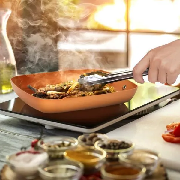 Oven-Safe Square Copper Pan Skillet With Non-Stick Ceramic Coating   FREE SHIPPING!