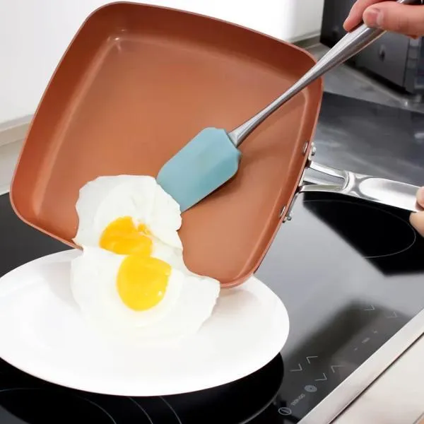 Oven-Safe Square Copper Pan Skillet With Non-Stick Ceramic Coating   FREE SHIPPING!