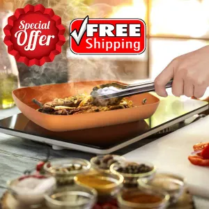 Oven-Safe Square Copper Pan Skillet With Non-Stick Ceramic Coating   FREE SHIPPING!