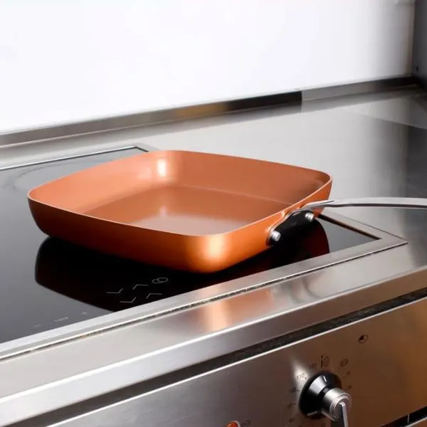 Oven-Safe Square Copper Pan Skillet With Non-Stick Ceramic Coating   FREE SHIPPING!