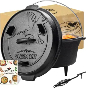 Overmont Camp Dutch Oven Pre Seasoned Cast Iron Lid Also a Skillet Casserole Pot with Lid Lifter for Camping Cooking BBQ Baking 6QT(Pot Lid)