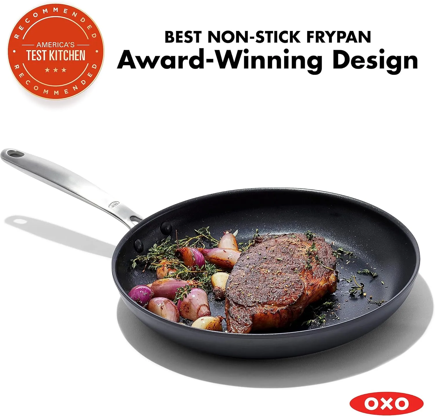 OXO Enhanced 8" Frying Pan Skillet, PFAS-Free Ceramic Nonstick, Durable Hard Anodized Cookware, Scratch Resistant, Stainless Steel Handle, Good Grips, Dishwasher Safe, Oven safe, Black