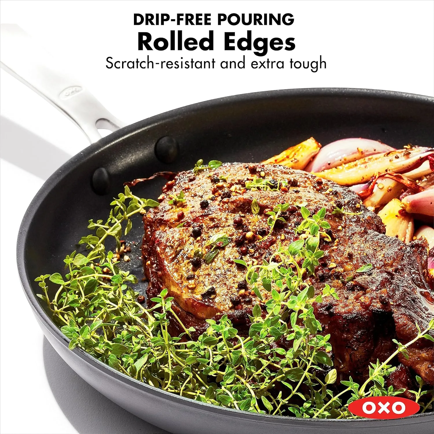 OXO Enhanced 8" Frying Pan Skillet, PFAS-Free Ceramic Nonstick, Durable Hard Anodized Cookware, Scratch Resistant, Stainless Steel Handle, Good Grips, Dishwasher Safe, Oven safe, Black