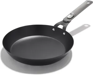OXO Outdoor Pre-Seasoned Carbon Steel 8" Frying Pan Skillet, Detachable Handle for Easy Storage, Indoor Use, Nonstick with Use, Induction Suitable, Oven & Broiler Safe,Browning, Grill,Sear,Saute,Black
