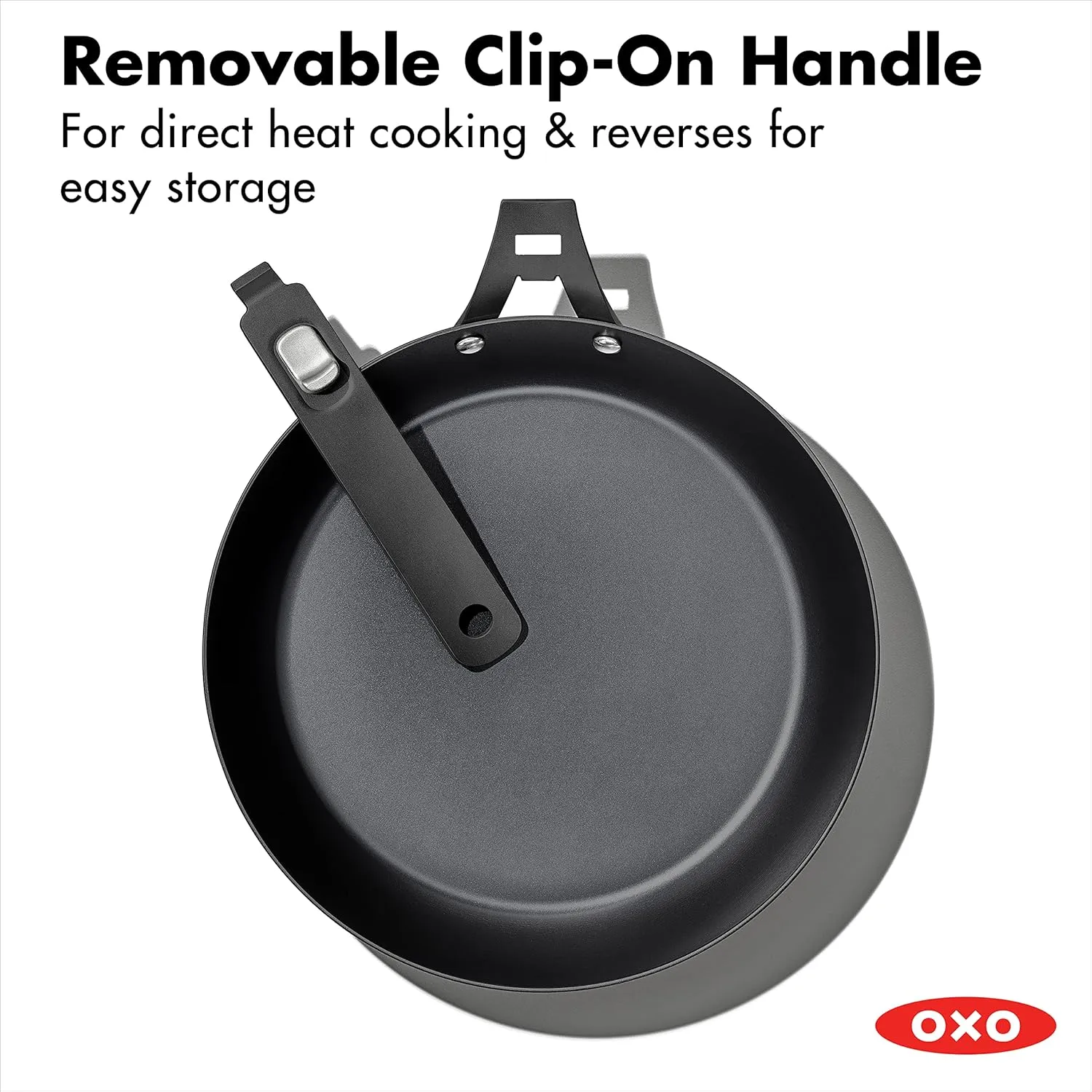 OXO Outdoor Pre-Seasoned Carbon Steel 8" Frying Pan Skillet, Detachable Handle for Easy Storage, Indoor Use, Nonstick with Use, Induction Suitable, Oven & Broiler Safe,Browning, Grill,Sear,Saute,Black