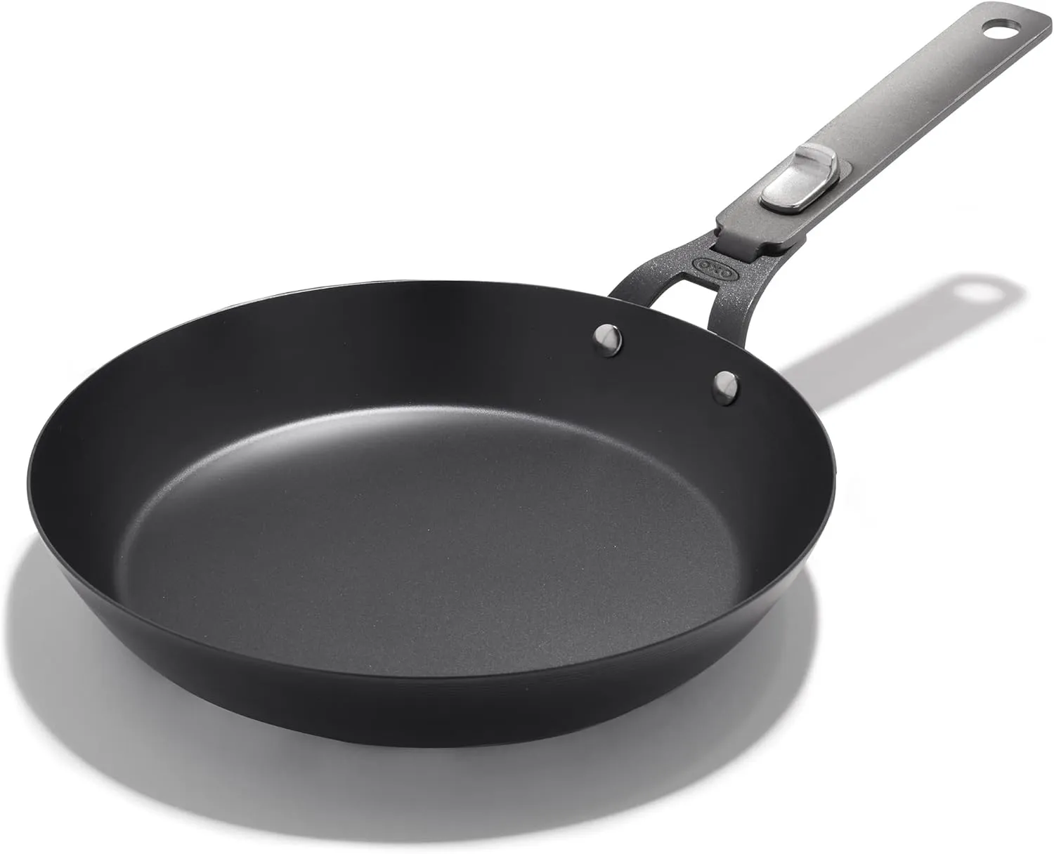 OXO Outdoor Pre-Seasoned Carbon Steel 8" Frying Pan Skillet, Detachable Handle for Easy Storage, Indoor Use, Nonstick with Use, Induction Suitable, Oven & Broiler Safe,Browning, Grill,Sear,Saute,Black