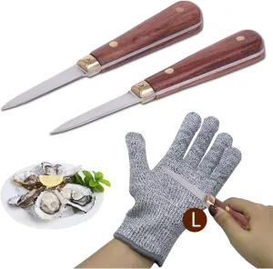 Oyster Shucking Knife,Oyster Knife,SPEENSUN Full Tang Not Easy To Break And Bend,More Secure With Oyster Shucking Glove ( 2 Knife And 1Glove L )