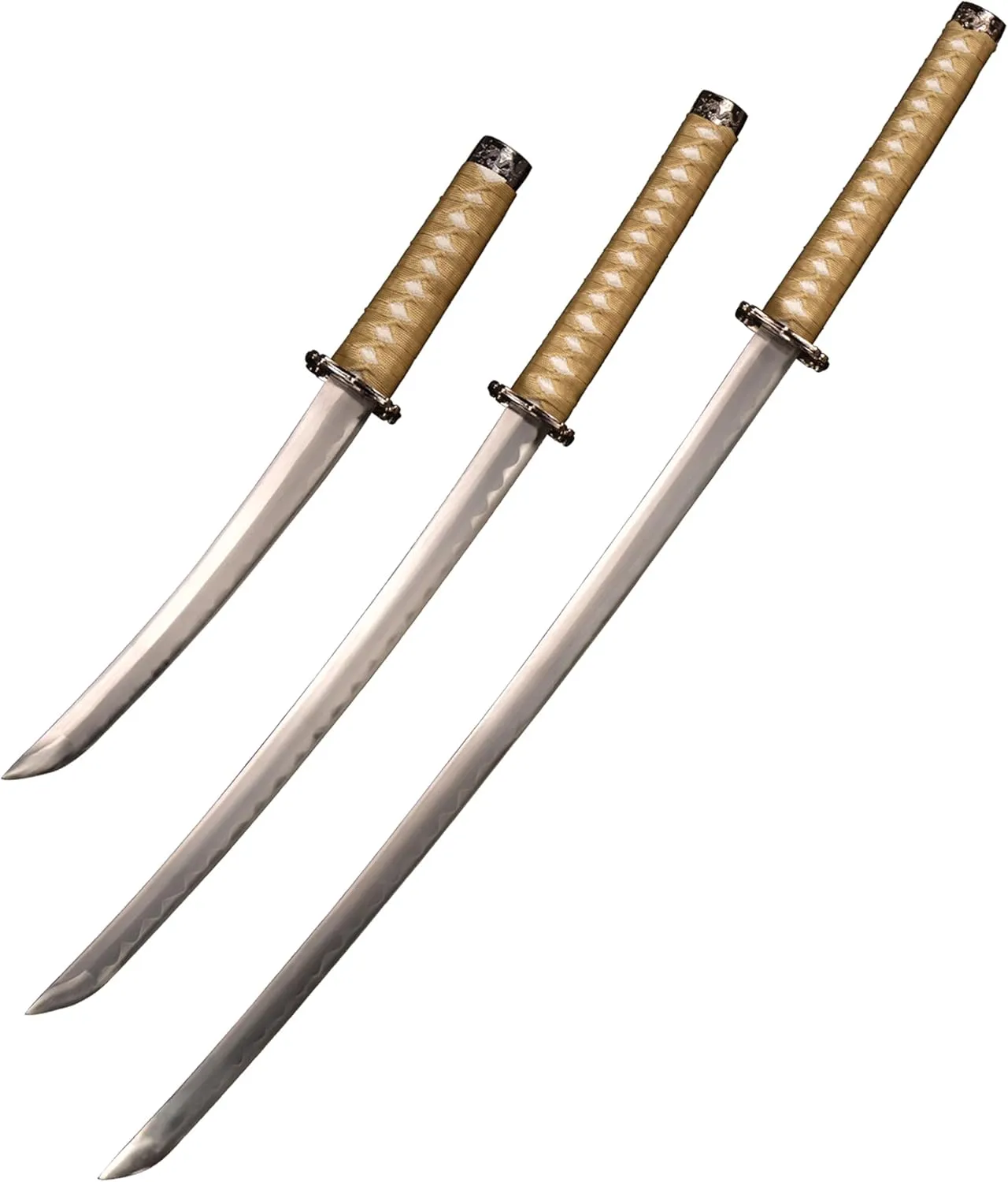 Pack of 3- Japanese Katana Hand cast Sharp 1065 Carbon Steel Katana Sword Real Black, Dragon Totem Hand Guard, Display Sword Stand