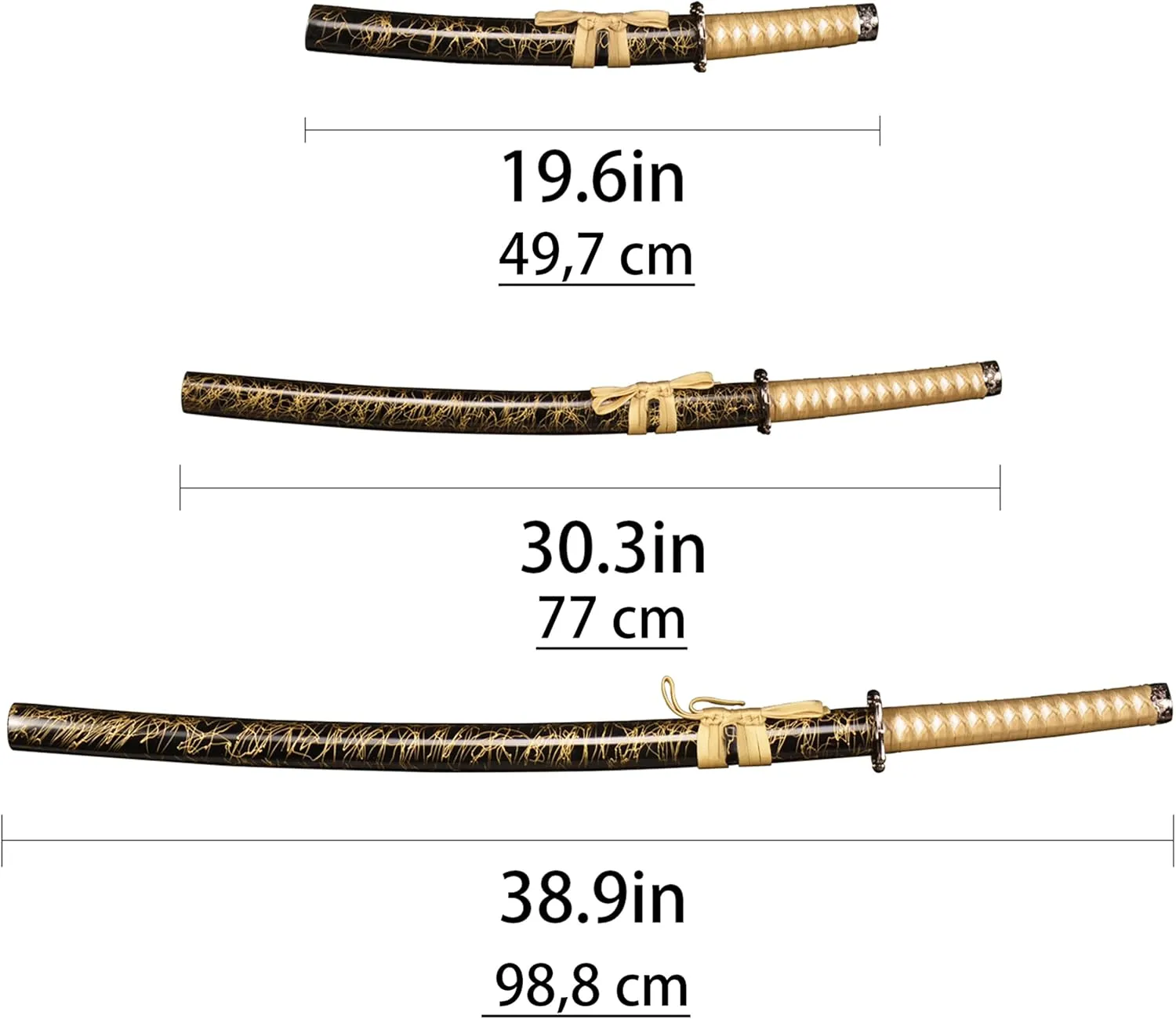 Pack of 3- Japanese Katana Hand cast Sharp 1065 Carbon Steel Katana Sword Real Black, Dragon Totem Hand Guard, Display Sword Stand