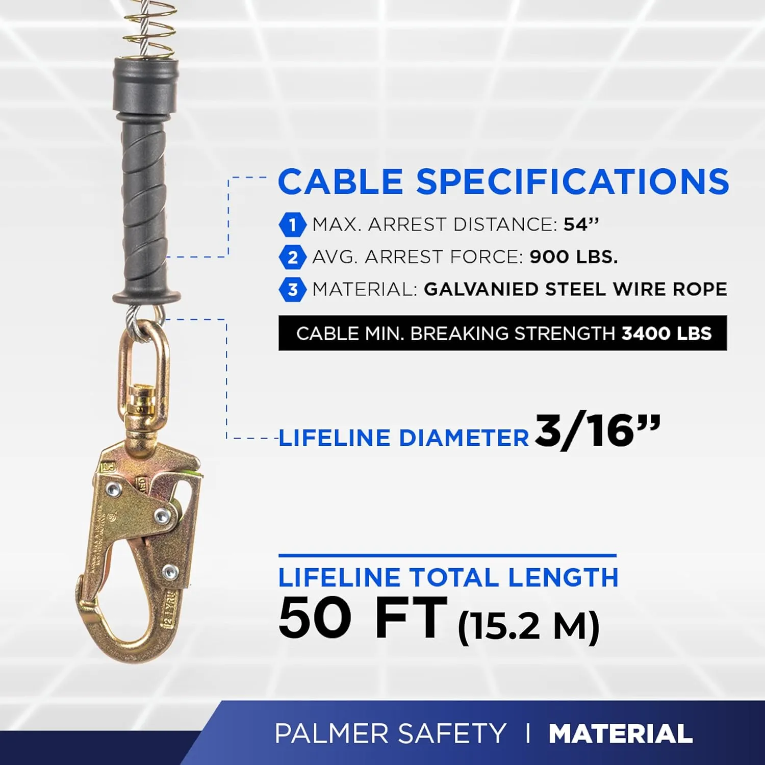 Palmer Safety SRD 50 FT. Self Retracting Lifeline I ANSI Z359.14-2021 Class 1 I SRL Device Swivel Top Galvanized Cable w/Small Steel Snap Hook I Fall Arrest Safety Yoyo