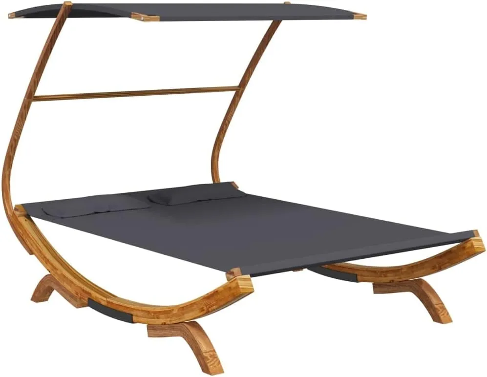 Patio Lounge Bed with Canopy 65"x79.9"x54.3" Solid Bent Wood Anthracite Outdoor daybed Camping cot Patio daybed Suitable for Decks, patios and Poolside.