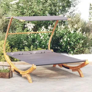 Patio Lounge Bed with Canopy 65"x79.9"x54.3" Solid Bent Wood Anthracite Outdoor daybed Camping cot Patio daybed Suitable for Decks, patios and Poolside.