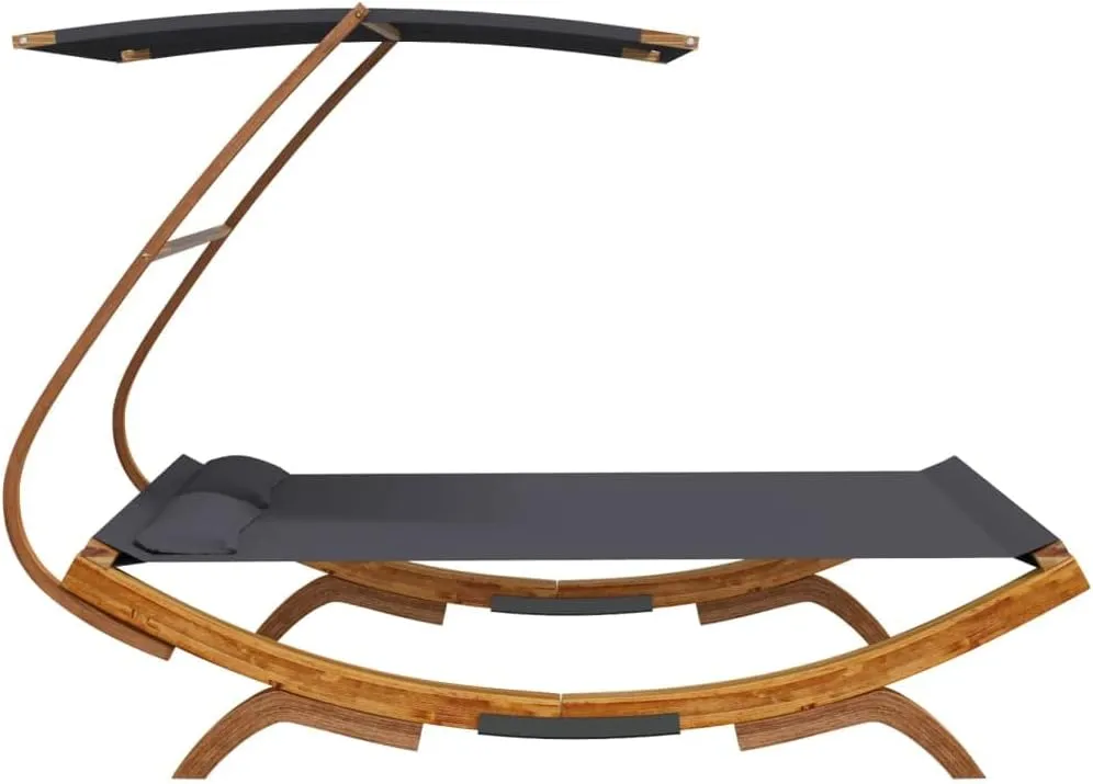 Patio Lounge Bed with Canopy 65"x79.9"x54.3" Solid Bent Wood Anthracite Outdoor daybed Camping cot Patio daybed Suitable for Decks, patios and Poolside.