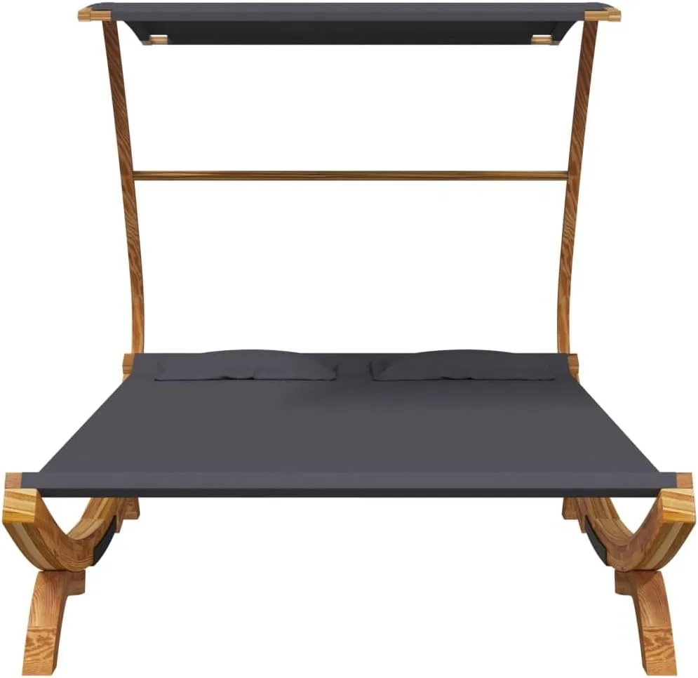 Patio Lounge Bed with Canopy 65"x79.9"x54.3" Solid Bent Wood Anthracite Outdoor daybed Camping cot Patio daybed Suitable for Decks, patios and Poolside.