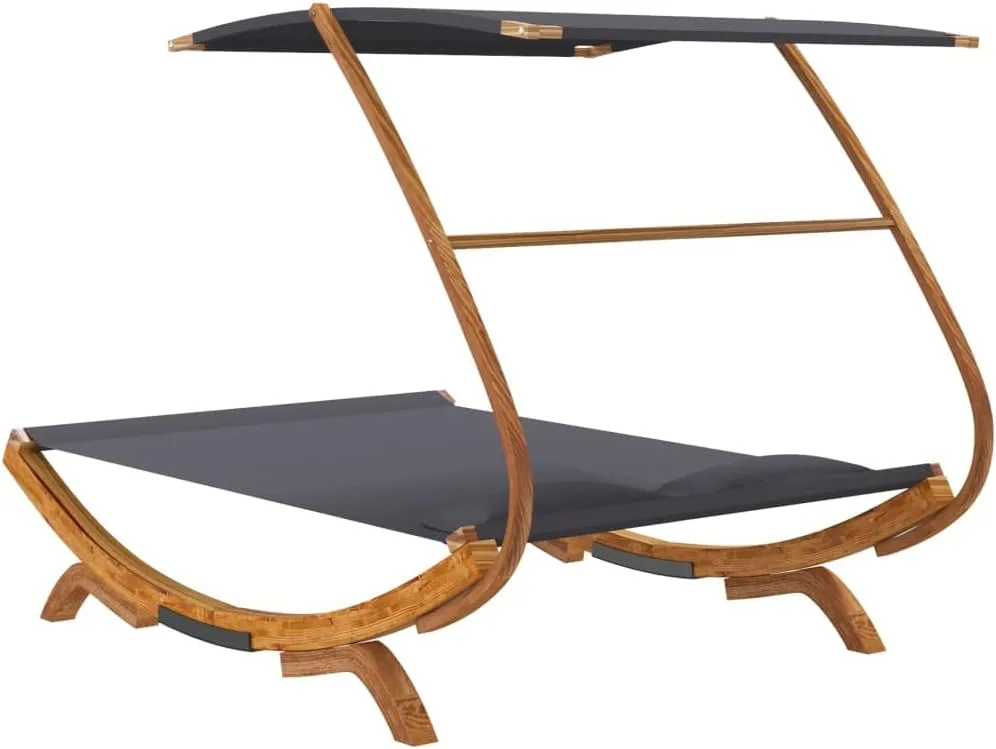 Patio Lounge Bed with Canopy 65"x79.9"x54.3" Solid Bent Wood Anthracite Outdoor daybed Camping cot Patio daybed Suitable for Decks, patios and Poolside.