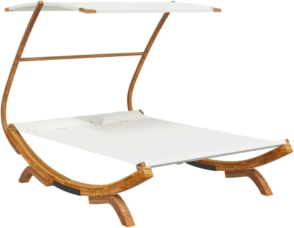 Patio Lounge Bed with Canopy 65"x79.9"x54.3" Solid Bent Wood Cream Outdoor daybed Camping cot Patio daybed Suitable for Decks, patios and Poolside.